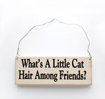 wood sign saying What's a Little Cat Hair Among Friends