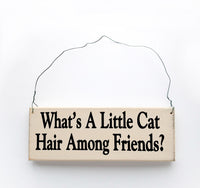 wood sign saying What's a Little Cat Hair Among Friends
